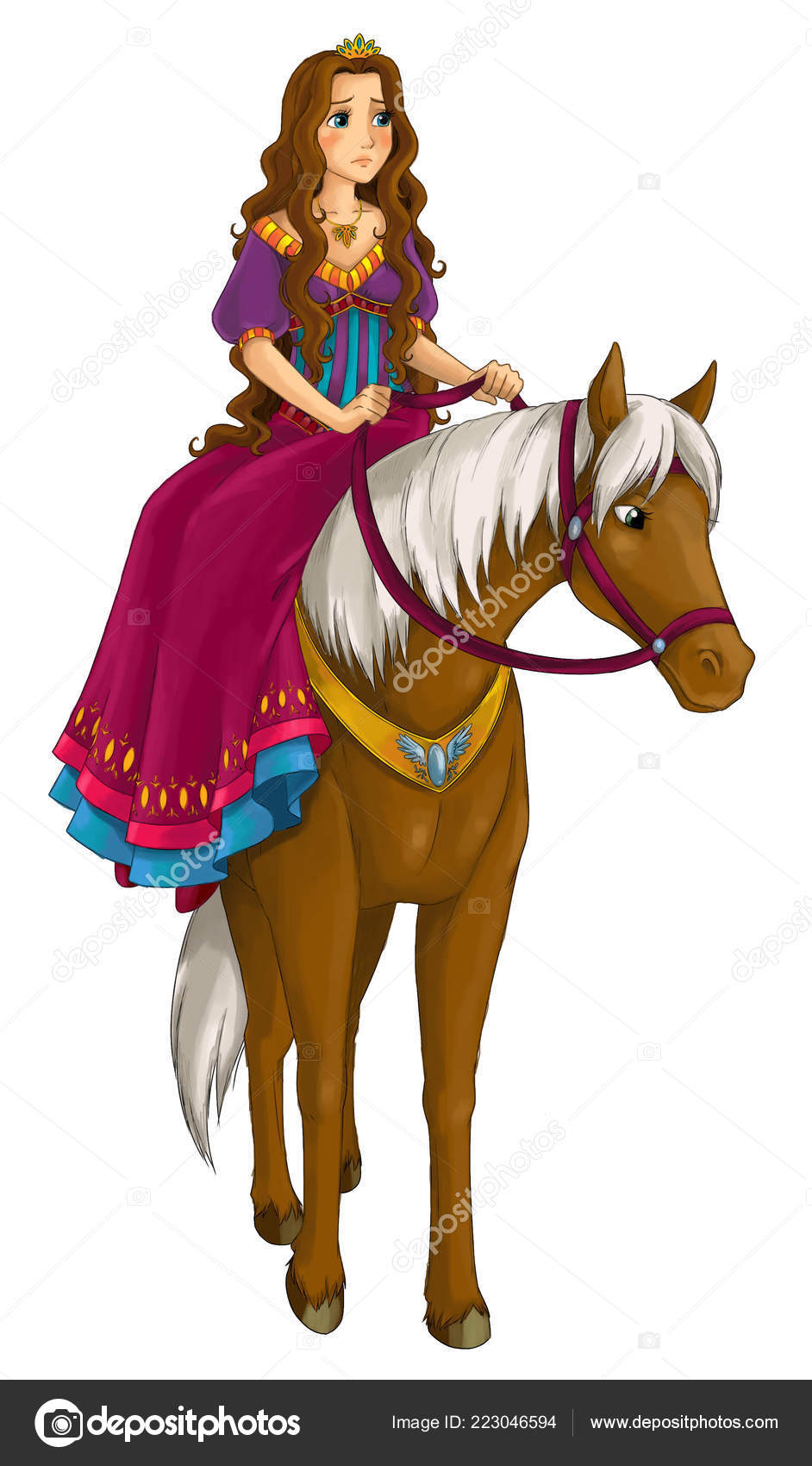 Cartoon Scene Princess Riding Horse White Background Illustration Children  Stock Photo by ©illustrator_hft 223046594