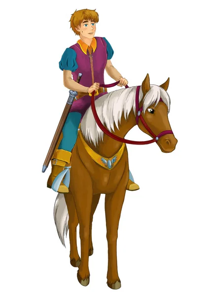 Cartoon Scene Prince Riding Horse White Background Illustration Children — Stock Photo, Image