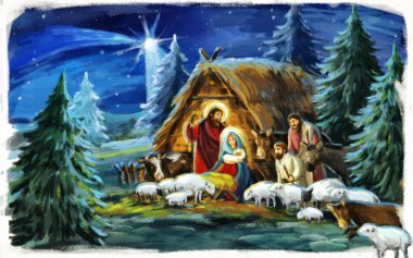 farklı kullanım için kutsal aile ile geleneksel Noel sahne