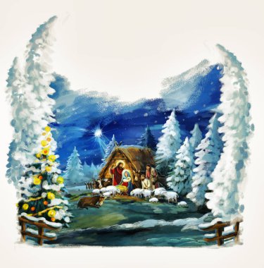 farklı kullanım için kutsal aile ile geleneksel Noel sahne