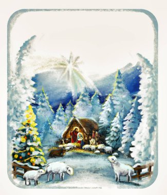 farklı kullanım için kutsal aile ile geleneksel Noel sahne