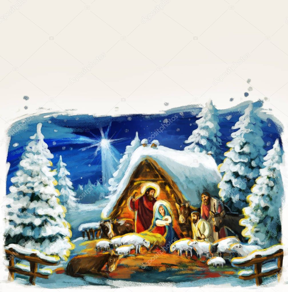 traditional christmas scene with holy family for different usage