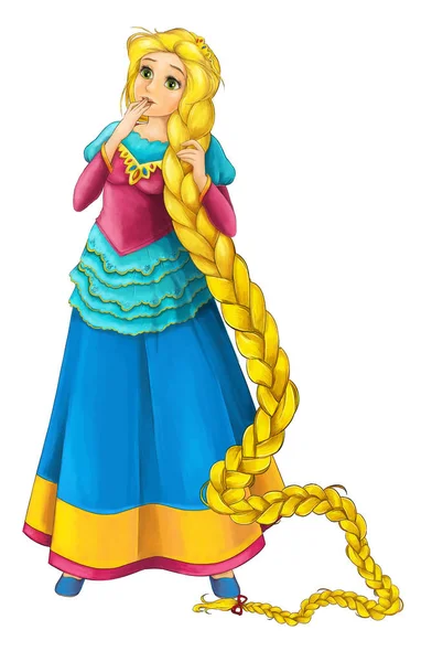 Cartoon Märchenfigur Glückliche Prinzessin Steht Überrascht Illustration Für Kinder — Stockfoto