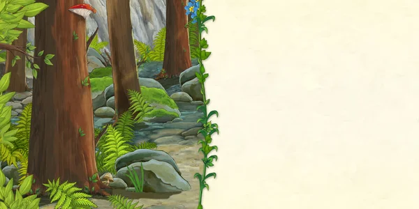 Cartoon Scene Beautiful Wild Forest Space Text Illustration Children — Stock Photo, Image