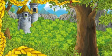 çizgi film sahne kale kule ile açılan pencerede kimse - illüstrasyon çocuklar için