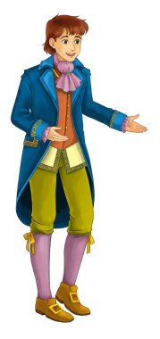 güzel ve yakışıklı prens ve beyaz arka plan - illüstrasyon çocuklar için çizgi film sahne