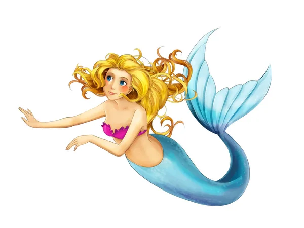 Çizgi Film Genç Prenses Güzel Marmaid Yüzme Çocuklar Için Resimde — Stok fotoğraf