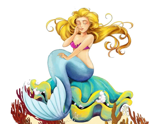 Karikatur Junge Prinzessin Lächelnd Schöne Marmaid Schwimmen Illustration Für Kinder — Stockfoto