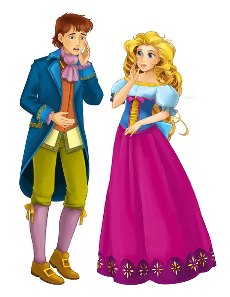 Cartoon Fairy Tale Characters Royal Couple Prince Princess White Background — Stock Photo, Image