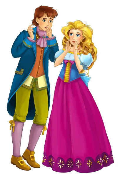 cartoon fairy tale characters - royal couple prince and princess on white background - illustration for children