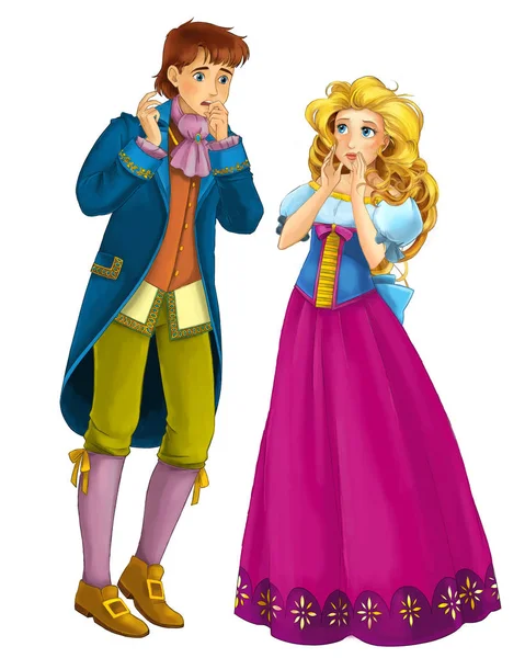 Cartoon Fairy Tale Characters Royal Couple Prince Princess White Background — Stock Photo, Image