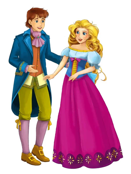 Cartoon Sprookje Tekens Vorstenpaar Prins Prinses Witte Achtergrond Afbeelding Voor — Stockfoto