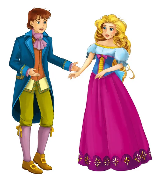 Cartoon Sprookje Tekens Vorstenpaar Prins Prinses Witte Achtergrond Afbeelding Voor — Stockfoto