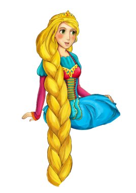 oturma ve beyaz arka planda - illüstrasyon çocuklar için dinlenme güzel prenses ile çizgi film sahne