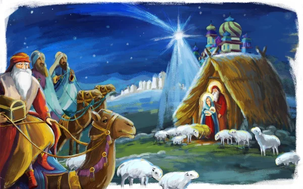 传统的圣诞节场景与神圣的家庭不同的用途 — 图库照片