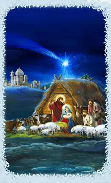 Religious Illustration Three Kings Holy Family Traditional Scene Illustration Children — Stock Photo, Image