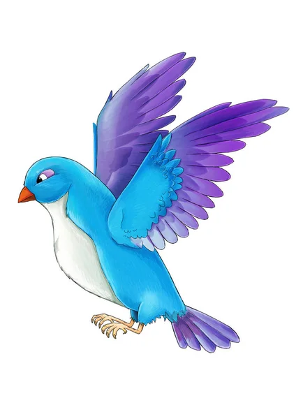 Cartoon Exotiska Färgglada Fågel Flygande Vit Bakgrund Illustration För Barn — Stockfoto
