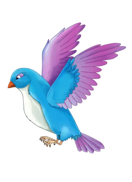 Dibujos Animados Exótico Pájaro Colorido Volando Sobre Fondo Blanco Ilustración —  Fotos de Stock