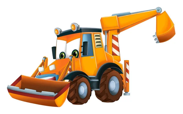 Cartoon Funny Excavator White Background Illustration Children — Stock Photo, Image