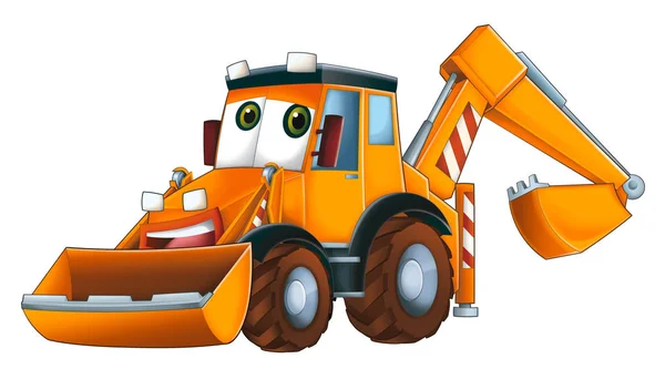 Cartoon Funny Excavator White Background Illustration Children — Stock Photo, Image