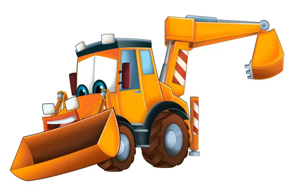 Cartoon Funny Excavator White Background Illustration Children — Stock Photo, Image