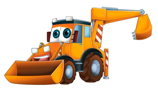 Cartoon funny excavator - on white background - illustration for children