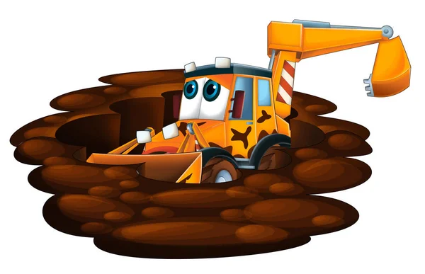 Cartoon funny excavator - on white background - illustration for children