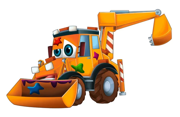 Cartoon Funny Excavator White Background Illustration Children — Stock Photo, Image