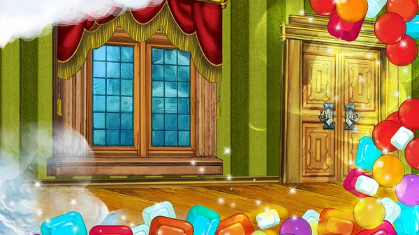 cartoon scene with medieval room with treasure frame - the stage for different usage - illustration for children