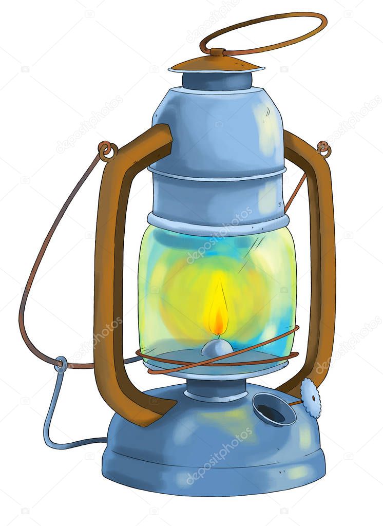 cartoon mining tool - oil lamp on white background - illustration for children