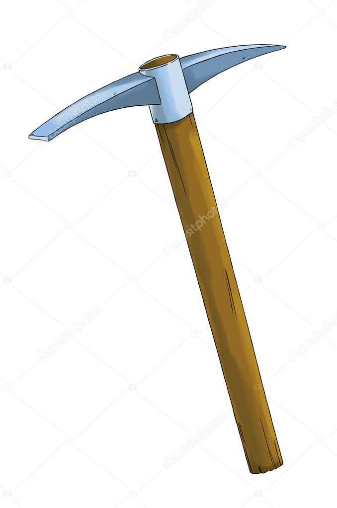cartoon mining tool - pick axe on white background - illustration for children