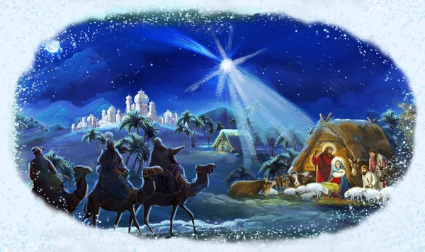 Traditionelle Weihnachtsszene Mit Heiliger Familie Für Unterschiedliche Zwecke — Stockfoto