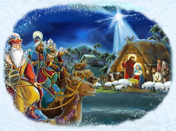 Tradycyjne Boże Narodzenie Oprawione Sceny Świętej Rodziny Dla Różnych Zastosowań — Zdjęcie stockowe