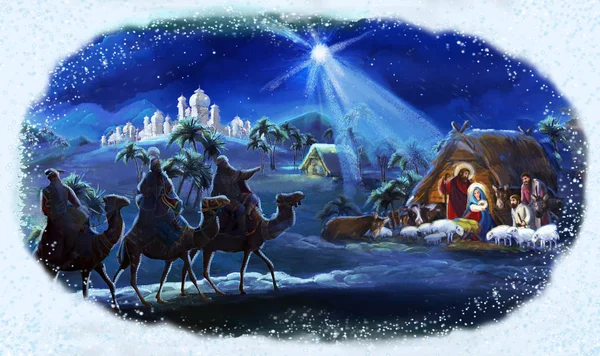 Tradycyjne Boże Narodzenie Oprawione Sceny Świętej Rodziny Dla Różnych Zastosowań — Zdjęcie stockowe