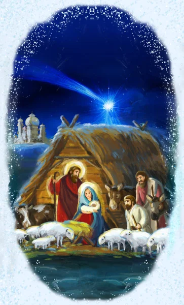 Traditionelle Weihnachtsszene Mit Heiliger Familie Für Unterschiedliche Zwecke — Stockfoto