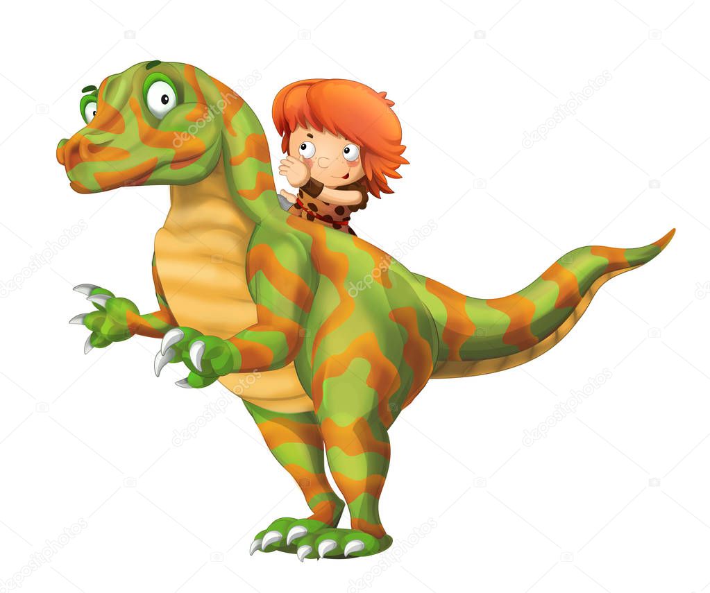 Dibujo Animado Escena Feliz Con Hombre Cavernícola Velociraptor Dinosaurio  Sobre Ilustración de archivo de ©illustrator_hft #229463732, image size:1023x855