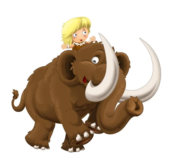 Cartoon Happy Scen Med Grottman Kvinna Mammut Vit Bakgrund Illustration — Stockfoto