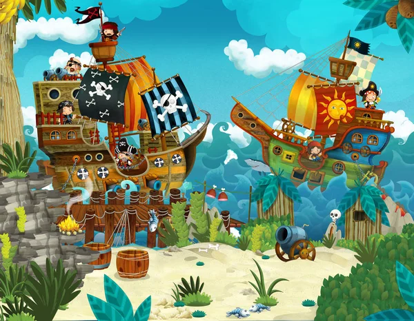 Карикатура Пираты Диком Острове Иллюстрация Детей — стоковое фото