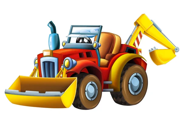 动画片农场拖拉机挖掘机 在白色背景 例证为孩子 — 图库照片