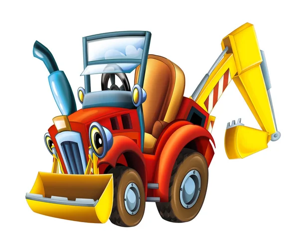 Cartoon Happy Funny Farm Tractor Excavator White Background Illustration Children — Stock Photo, Image