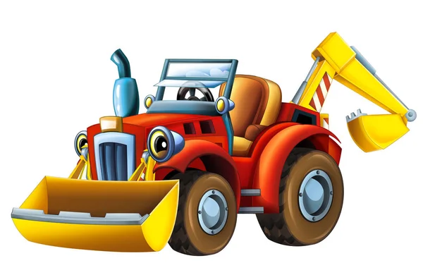 Caricatura Feliz Divertida Granja Tractor Excavadora Sobre Fondo Blanco Ilustración —  Fotos de Stock