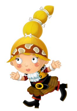 gülümseyen ve beyaz arka plan - illüstrasyon çocuklar için seyir çalışan mutlu gülümseyen karikatür Ortaçağ korsan kadın