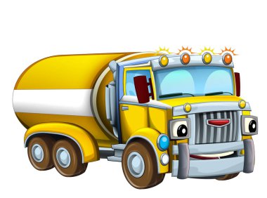 Mutlu çizgi film ve komik Sarnıcı kamyon sokak temiz beyaz arka planda - illüstrasyon çocuklar için arıyorsunuz