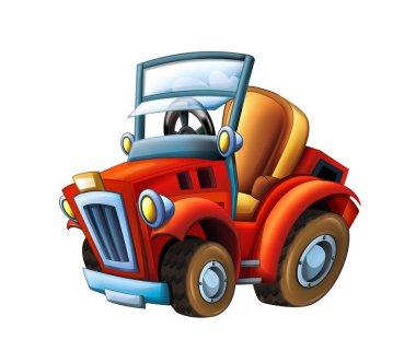 Çiftlik traktörü tarak - beyaz arka planda - çocuklar için illüstrasyon karikatür