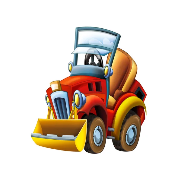 Cartoon farm tractor excavator - on white background - illustration for the children