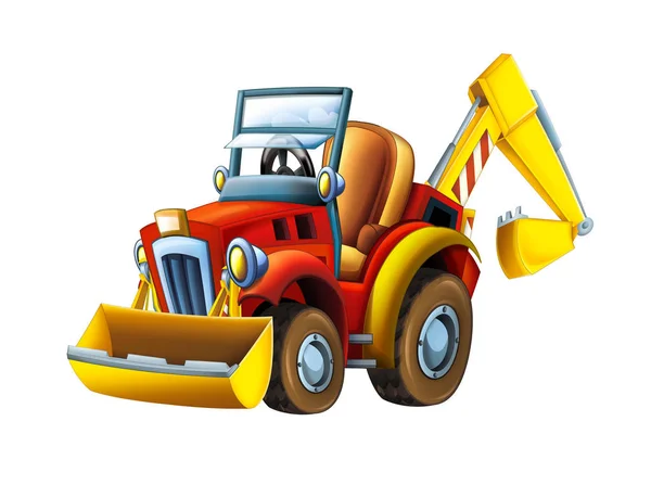 Cartoon farm tractor excavator - on white background - illustration for the children