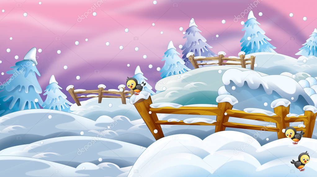 Cartoon winter nature scene - illustration for children