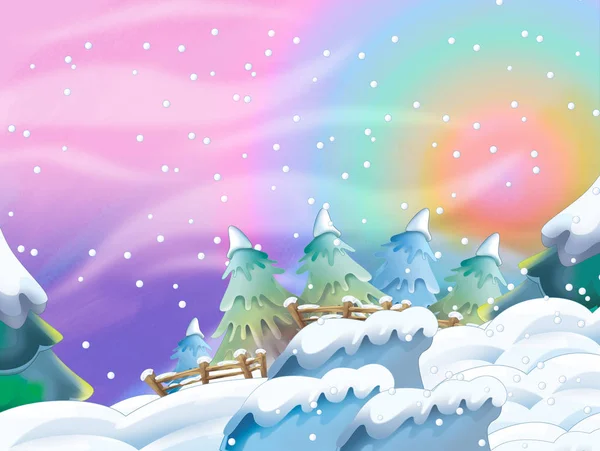 Cartoon Winter Natuur Scene Illustratie Voor Kinderen — Stockfoto
