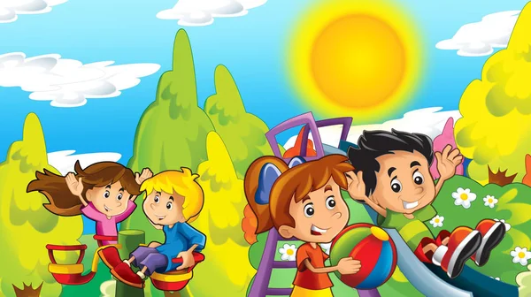 Cartoon Fröhliche Und Lustige Szene Mit Kindern Park Die Spaß — Stockfoto