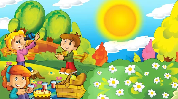 Cartoon Fröhliche Und Lustige Szene Mit Kindern Park Die Spaß — Stockfoto